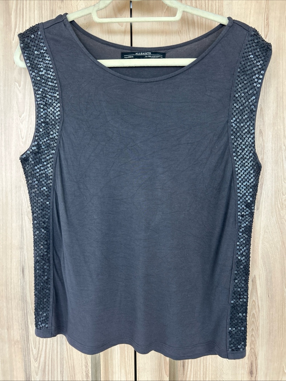 AllSaints Black Sequin Embellished Sleeveless Tank Top Gray Women's US 8